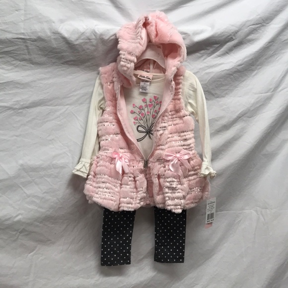 Little Lass Other - Little lass 3 pc Hoodie fur vest outfit set